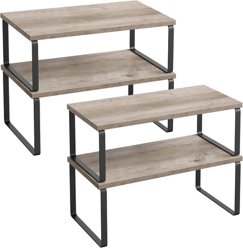 SONGMICS Cabinet Organizer Shelf, Set of 4 Kitchen Counter Shelves, Stackable Expandable Metal and Engineered Wood