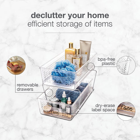 Madesmart 2-Tier Plastic Multipurpose Organizer with Divided Slide-Out Storage Bins for Under Sink and Cabinet