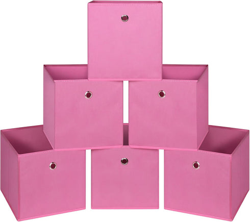 Foldable Storage Cubes Bins, Set of 6 Cloth Storage Cube Fabric Organizer Baskets with Dual Handles, 11 Inch (Pink)