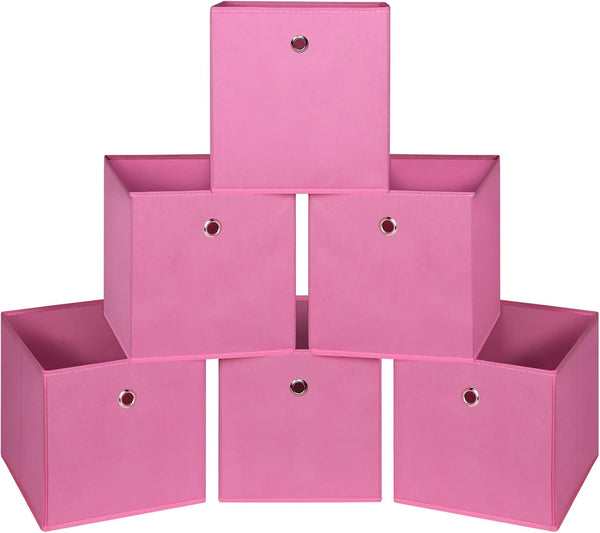 Foldable Storage Cubes Bins, Set of 6 Cloth Storage Cube Fabric Organizer Baskets with Dual Handles, 11 Inch (Pink)