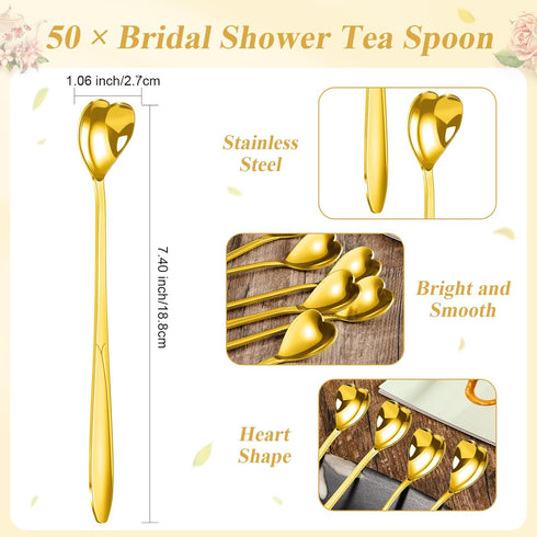 Qinyoung 50 Sets Bridal Shower Tea Party Favors for Guests Party Heart Infuser Spoon Steeper for Loose Tea with Thank