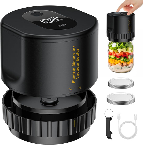 Jelife Electric Vacuum Sealer for Mason Jar - Vacuum Sealing Machine Kit for Canning Jars with 10 Lids, Black