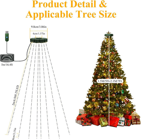 6.6FT 400 5-7FT Dimmable 8 btfarm Christmas Tree Lights with Remote, LED USB Plug in Fairy Xmas Light for Tree,Timer