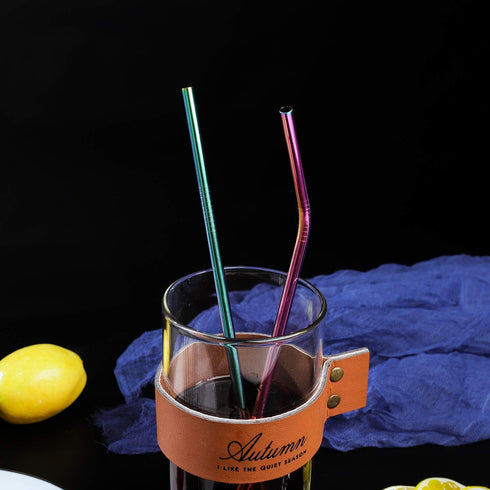VEHHE Reusable Straws Set - 8 Multi Color Stainless Steel Straws with Cleaning Brush (Rainbow, 8.5 inch + 10.5 inch)
