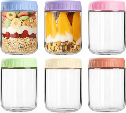 Overnight Oats Containers with Lids, 16oz Wide Mouth Mason Jars with Lids,