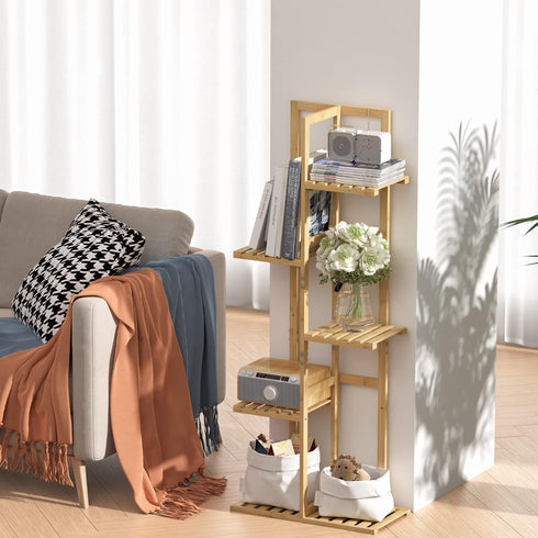 5 6 Laiensia Bamboo Tier Potted Plant Stand Rack Multiple Flower Pot Holder Shelf, Indoor&Outdoor Planter Display