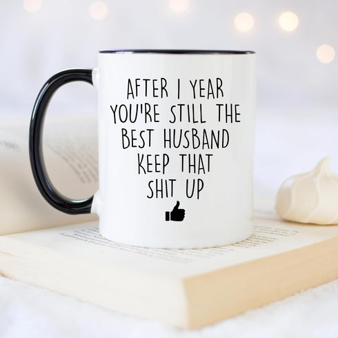 YouNique Designs 1 Year Anniversary Coffee Mug for Him, 11 Ounces, Black Handle