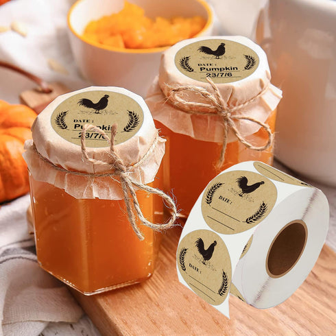 500pcs Farm Chicken Egg Labels, 2 inch Round Natural Brown Kraft Washed Egg Carton Labels for Kitchen, Crafts,