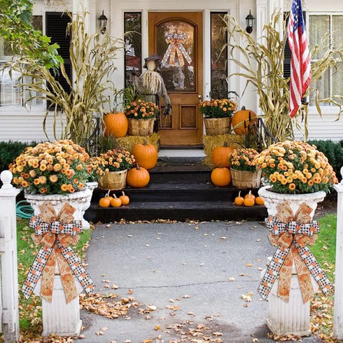 Large Fall Pumpkin Bow for Wreath, White Black Buffalo Plaid for Indoor Outdoor Decoration