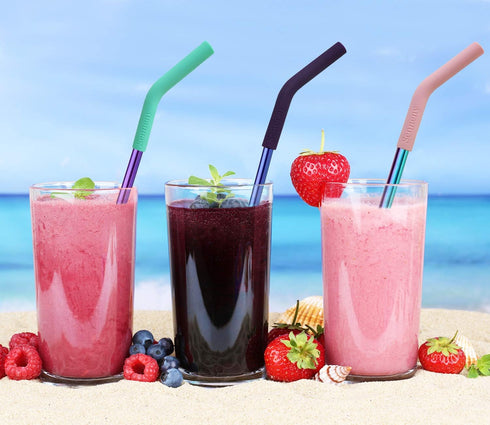 Senneny Set of 5 Stainless Steel Straws - Colorful with Silicone Flex Tips, 2 Cleaning Brushes and Portable Bag Included