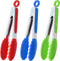 Mini Tongs with Silicone Tips, 7-Inch Serving Tongs, Set of 3 (Red, Blue, Green)