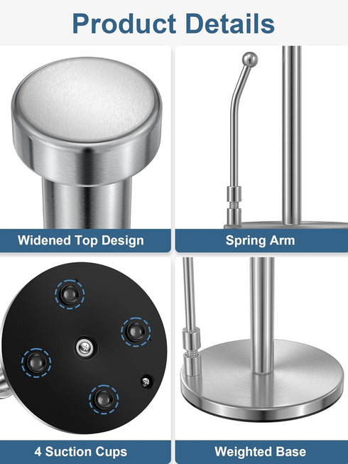 SMARTAKE Paper Towel Holder, Standing Weighted Base Non-Slip Dispenser with Spring Arm for Easy Tear