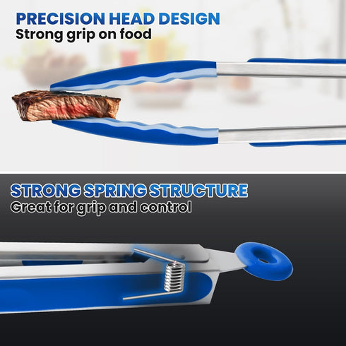 600 Heat Resistant Kitchen Tongs, 12-Inch Stainless Steel Locking Food Tongs for BBQ, Cooking, Salad, and Serving