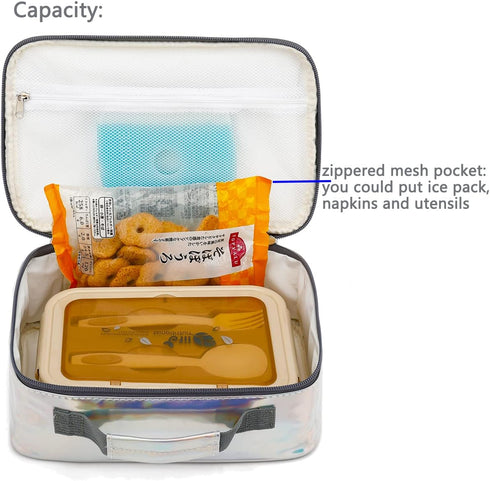 FlowFly Kids Lunch Box Insulated Soft Bag Mini Cooler Thermal Meal Tote Kit for Girls, Boys, Silvery