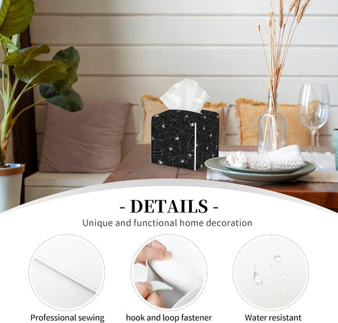 Leather Spider Web Tissue Box Holder, Square Waterproof Tissue Cover, Modern Napkin Organizer for Office