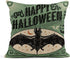 Set of 4 Linen Throw Pillow Covers 18x18 Inch, Vintage Halloween Scaredy Cats Pumpkins Skeletons