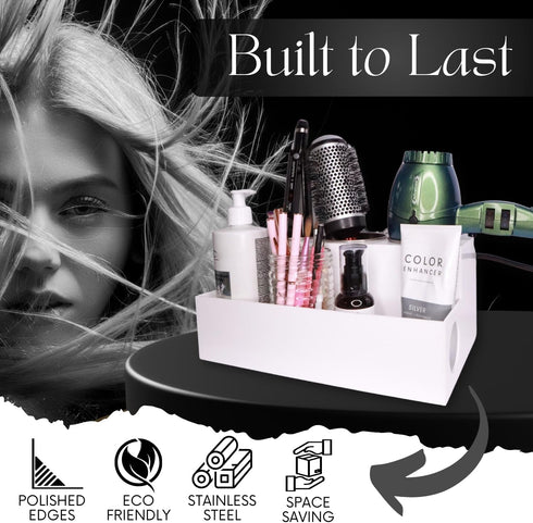 Acrylic Hair Tool Organizer, Hair Dryer Holder for Bathroom Countertop, Vanity Caddy Storage for Accessories