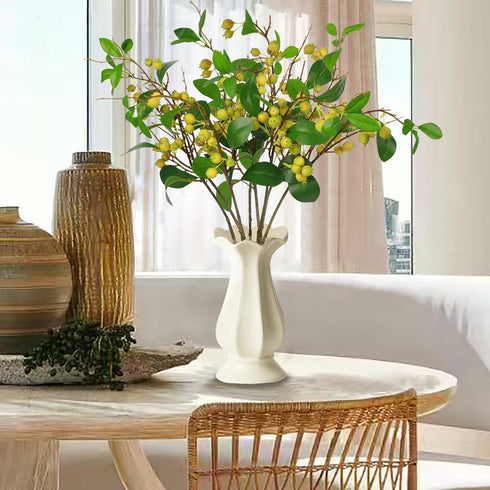 CHIAVE 8 Artificial Plants Simulation Flowers Faux Berries Lifelike Hawthorn Branches for vases- pcs -Light Green