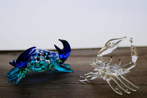 ChangThai Design Tiny 2½" Dark Blue Crab Figurine - Miniature Hand Blown Glass Sea Animals