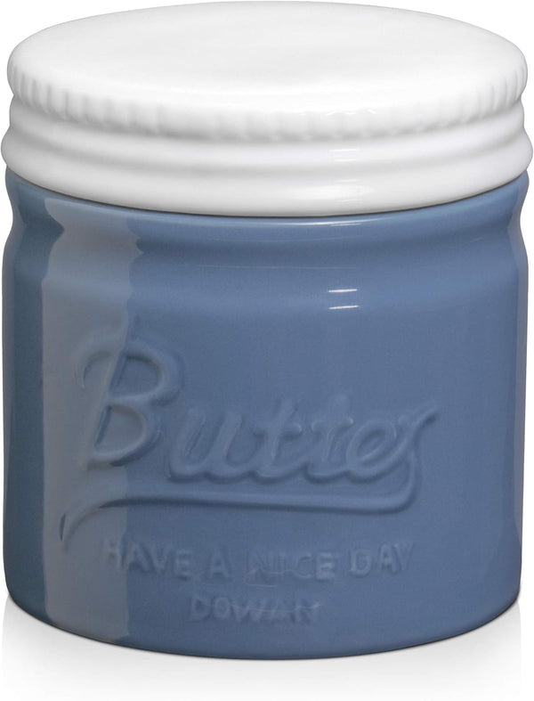 DOWAN Porcelain Butter Keeper Crock, French Butter Dish with Lid, Embossed Butter