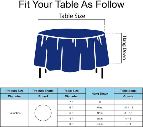 Royal Blue Plastic Tablecloths 2 Pack - Disposable 84 Inch Circle Table Covers for Parties, Weddings, 6 ft Round Use