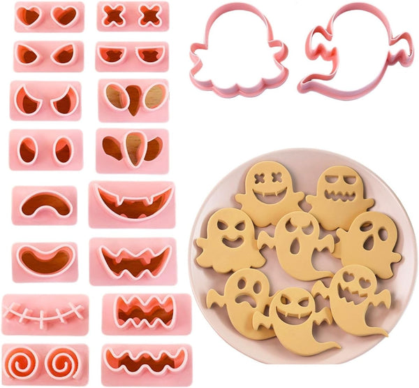 Halloween Cookie Cutter Set, 10 pcs 3D Plastic Pressable Ghost Biscuit Cutters for Kids