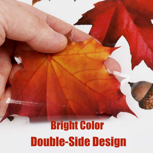 VEYLIN 6 Sheets 200Pcs Thanksgiving Window Clings, Autumn Maple Leaves Static Stickers for Window Decoration