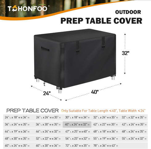 PC3401S PC3401B, 40 inch 40"L 24"W 32"H Outdoor Prep Table Cover with Split Zipper for Royal Gourmet Cart Flattop