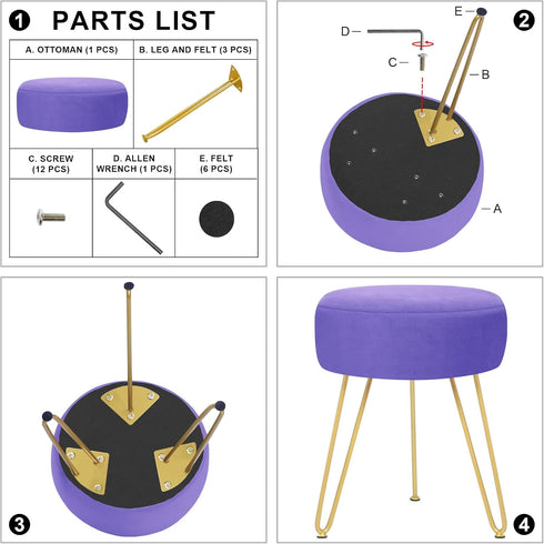 GERANT Multifunctional Vanity Stool - Velvet Footrest Stool-Upholstered Chair Stool -Ottoman Round Modern Dressing