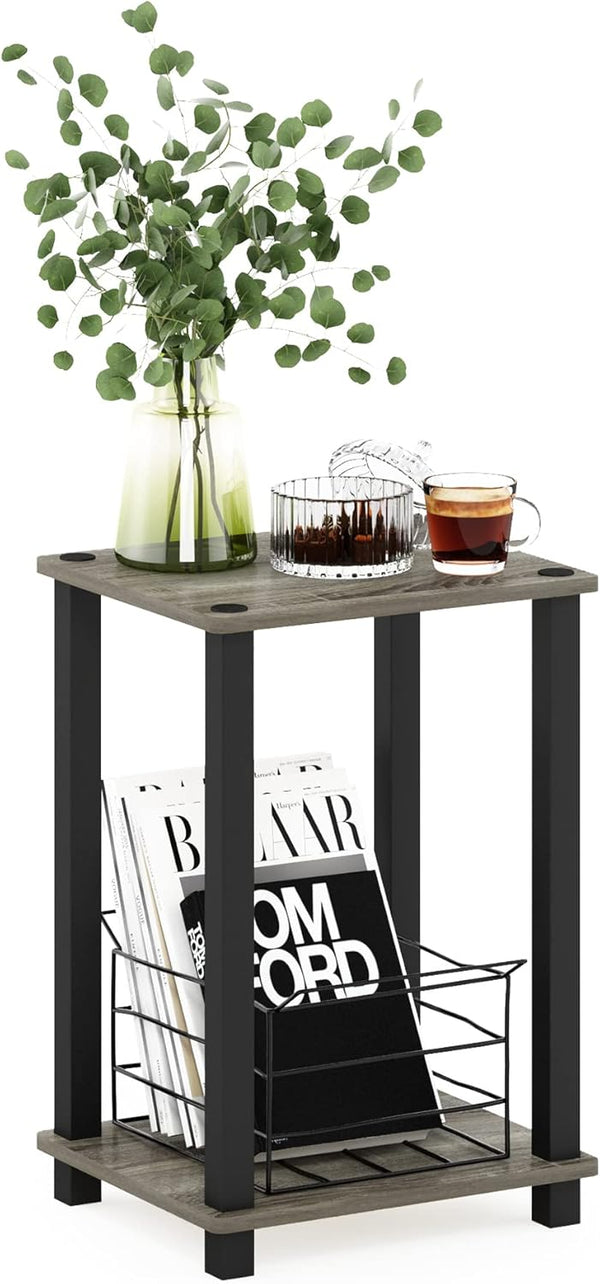 Furinno Simplistic 1-Tier End Side Night Stand/Bedside Table with Plastic Poles, French