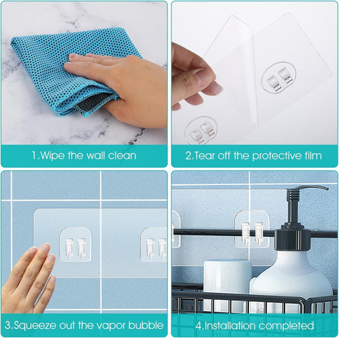 4 PACK (2.4x2.4 inch) Shower Caddy Adhesive Replacement, Shower Shelf Adhesive No Drilling, Adhesive Shower Hooks