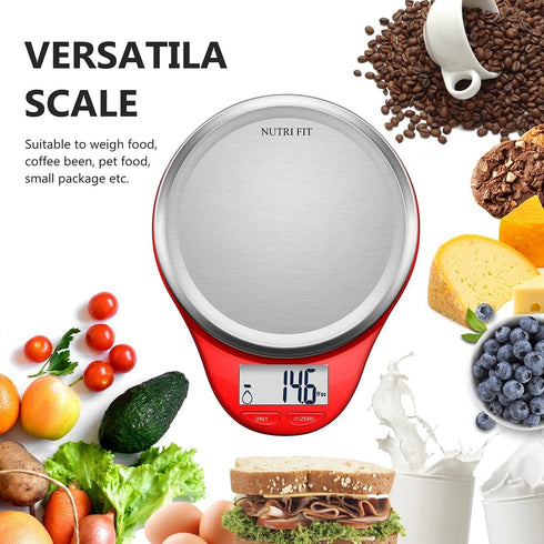 NUTRI FIT Digital Kitchen Food Scale, Large Stainless Steel Platform for Baking and Cooking, Red