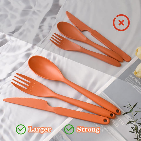 Large Flatware Sets, Plastic Serving Utensils for 8, Vibrant Colors, Reusable Camping Dish Set with Fork, Spoon, Knife