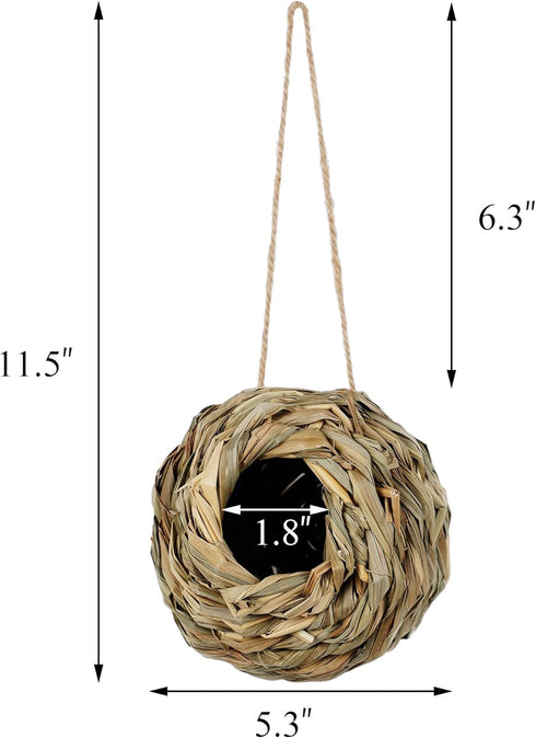 winemana 4 Pack Hanging Bird Nest House for Outside, Hand Woven Ball Shape, Durable Natural Grass for Garden Patio