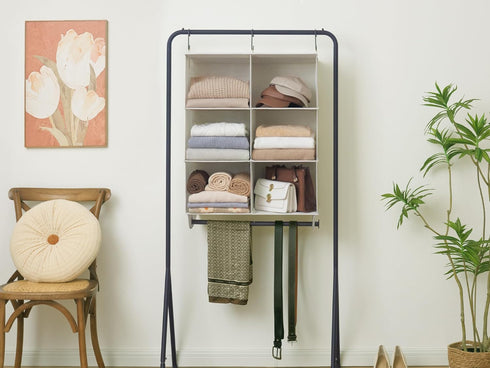 Closet 6-Section Closet StorageWorks Hanging Organizer with Metal Rod, Organizers and Storage, Collapsible Hanging