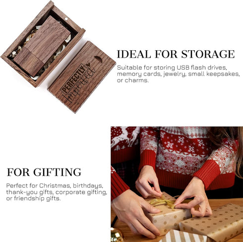 Christmas(3.15"x2"x0.98") JBOS Wooden Gift Box with Sliding Lid Walnut Wood Memory Box for USB Drive, Laser Engraved