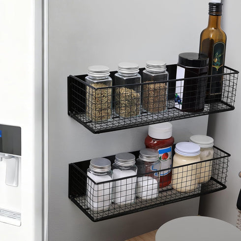 ONESIXEC 2 Pack Magnetic Basket for Fridge, Magnetic Spice Rack for Side of Refrigerator, Magnet Wire Bin Basket Fridge