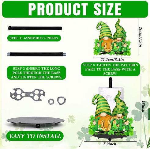 Countertop FYSUIMU St. Patrick' s Day Paper Towel Holder Green Luck Shamrock Clover Gnome Metal Tissue Holder Stand