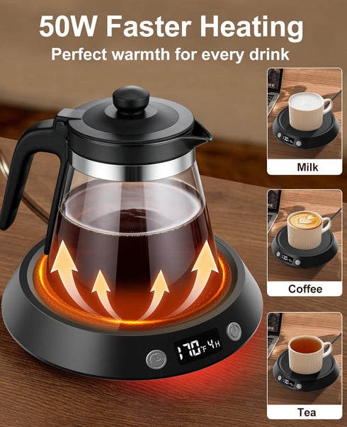 50W 3 Settings 2-9 Kepwam Coffee Mug Warmer - Electric Coffee Warmer for Desk Temp & Timer Smart Cup Warmer for Desk