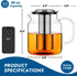 85oz Aquach Glass Teapot with Stainless Steel Removable Infuser, Stovetop & Dishwasher Safe, Ideal for Brewing Loose