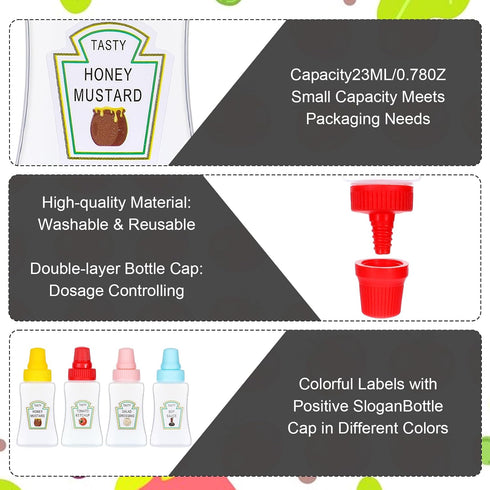 YUXIANLB 4Pcs 25ml Mini Ketchup Bottles, Small Condiment Squeeze Bottles with Sturdy Screw Cap, Portable Honey Sauce