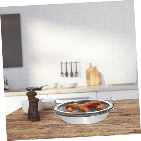 Mesh Drain Pan Set - Barbeque Grill Plate and Vegetable Drainer for Smokeless Roasting and Steaming