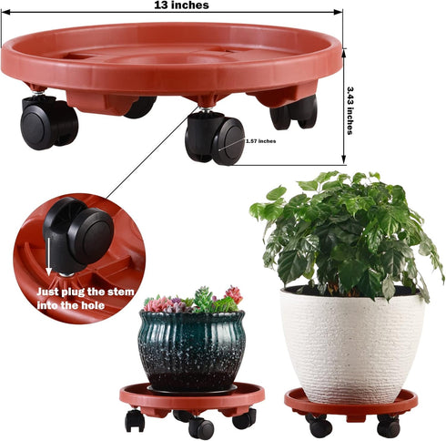 3 Packs 13" Large Plant Caddy with Wheels Rolling Plant Stands Heavy-duty Plastic Plant Roller Base Pot Movers Plant