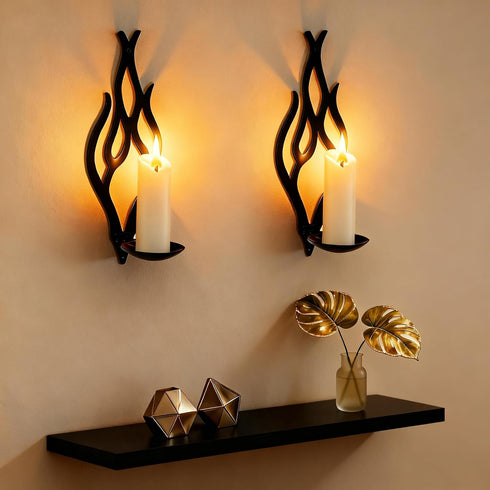 Set 2, Wall Candle Sconces of Modern Minimalist Metal Candle Holders for Pillar, Tealight, and LED Candles
