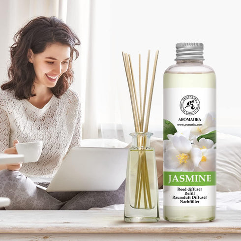 AROMATIKA Jasmine Essential Oil 200ml - Natural Reed Diffuser Refill for Long-Lasting Fragrance
