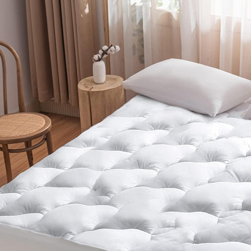 WhatsBedding Waterproof King Size Mattress Pad, Cotton Top Down Alternative Filling Quilted Mattress Topper Cover