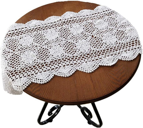 2pcs, 15X27inches,Hand USTIDE Crochet Lace Table Runner White Crochet Table Doilies Table Topper for End Table
