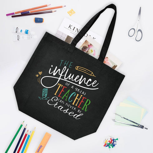 ELEGANTPARK Teacher Gifts for Women, Black Cotton Canvas Tote Bag for Appreciation Week, Graduation, Christmas