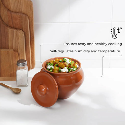 Stoneware Ramekin with Lid 17 fl oz 500 ml Clay Pot for Cooking, Dutch Oven, and Earthenware Rice Pots
