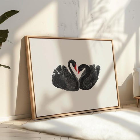 Poster Master Black Swans Poster, Swan Painting Print, Romantic Bedroom or Living Room Wall Decor, 8x10